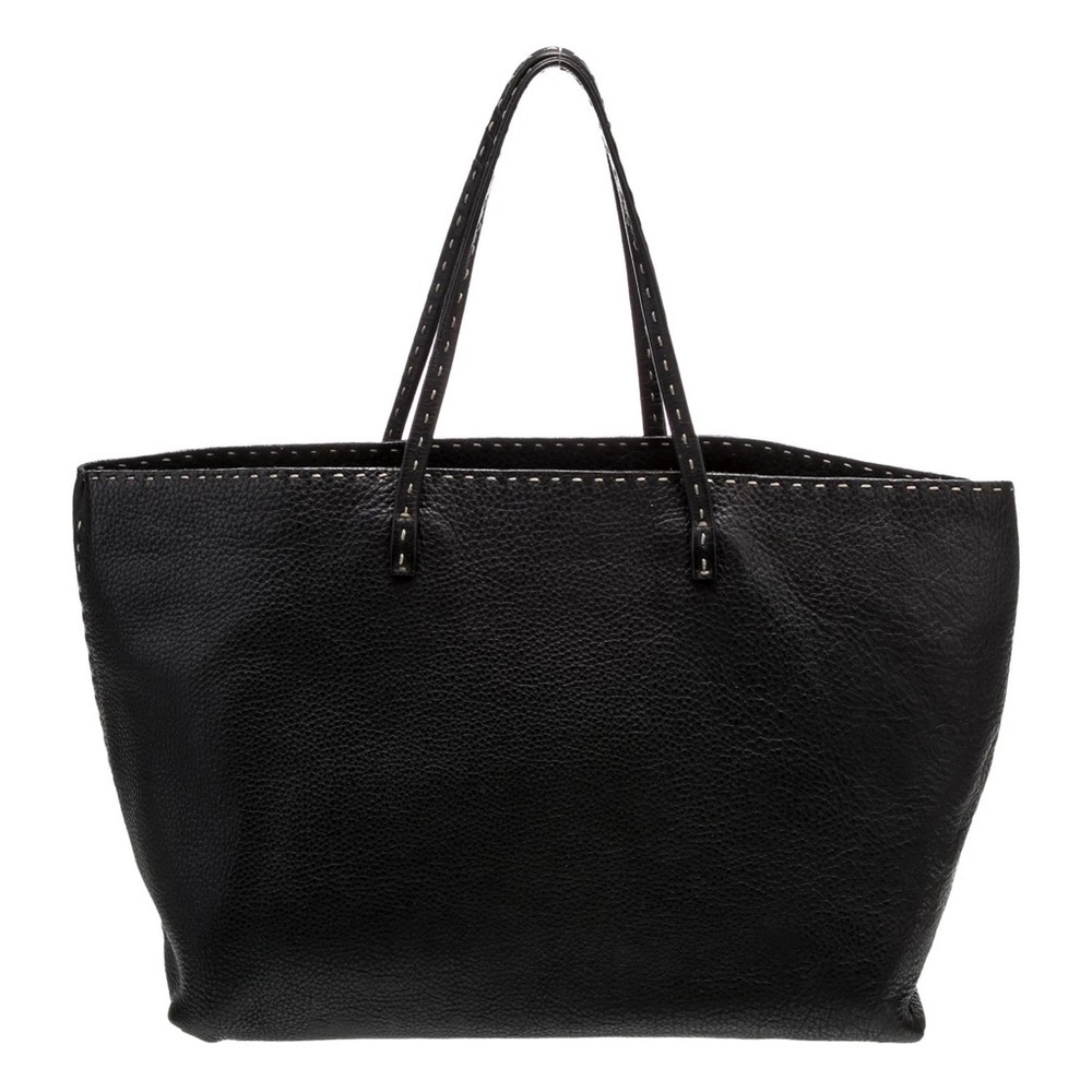 Fendi Black Leather Tote with Contrast Stitching